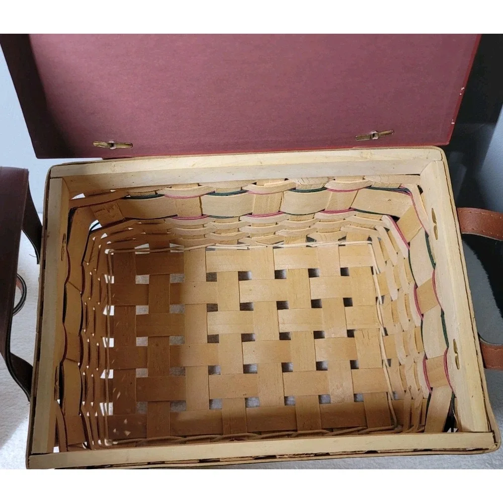 2 Christmas Baskets With Snowman Lg. & Sm Jan Shade Beach Weaved Leather Handles